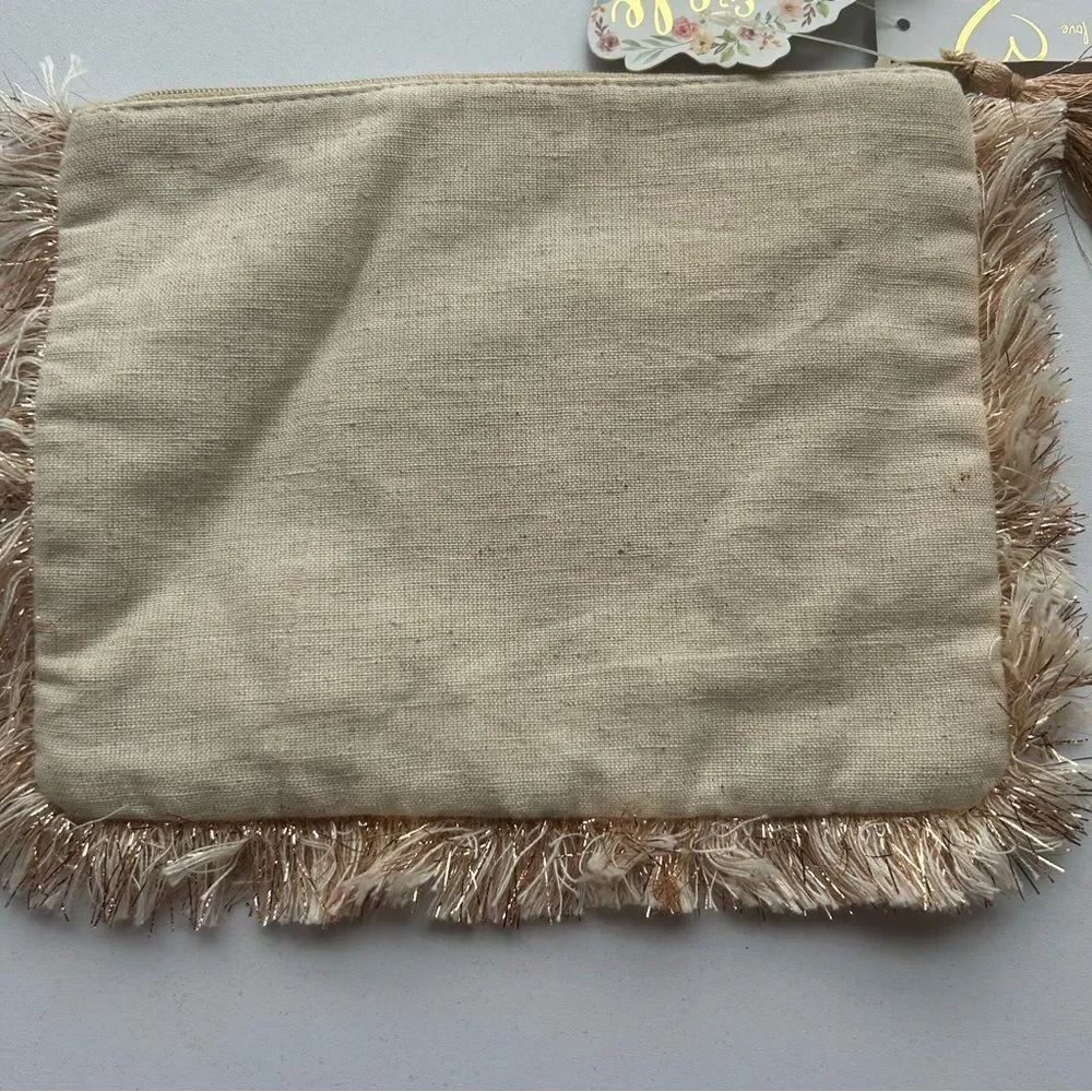 Elegant Floral Beige Clutch with Fringe Anthropologie